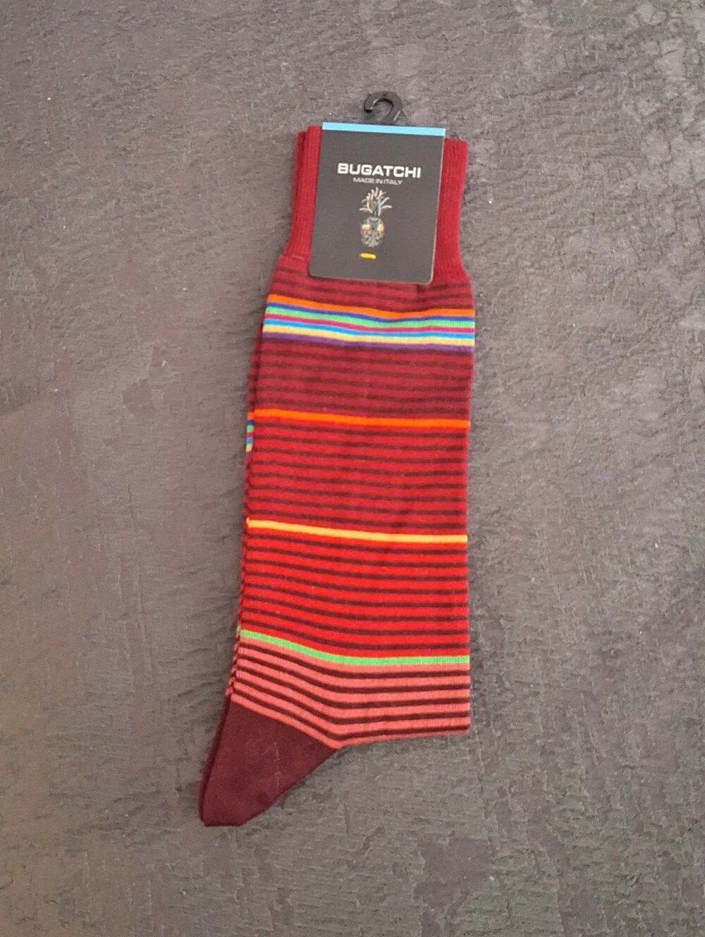 Bugatchi Red Striped Men's Casual Socks with Multicolor Accents